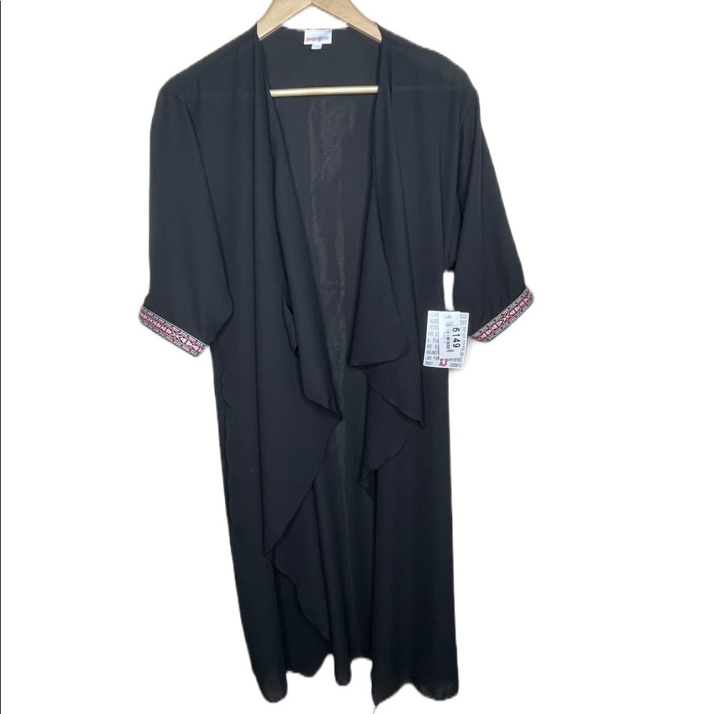 𝅺LULAROE Shirley sheer black cardigan kimono with sleeve detail